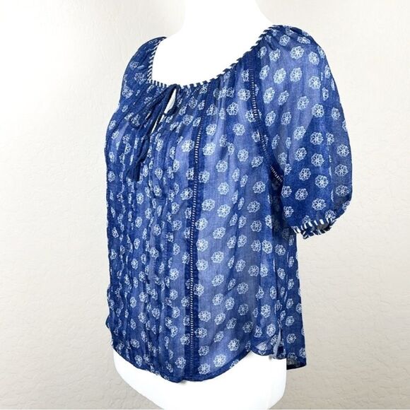 Abercrombie & Fitch Boho Peasant Top Floral Sheer Lightweight Blouse Blue XS - Picture 2 of 13